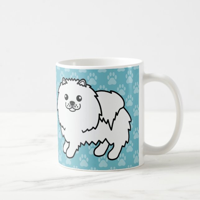 Caneca De Café Cães Pomerânia Brancos e Fofinhos no Azul (Direita)