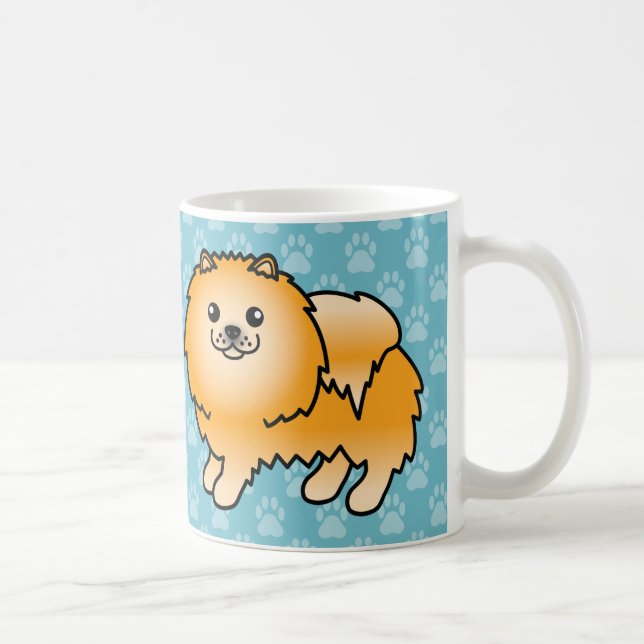 Caneca De Café Cães Pomerânia de Casaco Laranja em Azul (Direita)