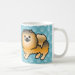 Caneca De Café Cães Pomeranianos Felizes De Laranja Em Azul