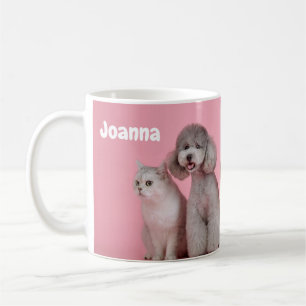 Caneca De Café Cães Rosa e Gatos Nome Editável Personalizado Pet 