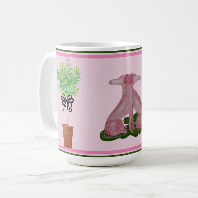 Caneca De Café Cães Rosa Staffordshire Topiary (Frente Esquerda)