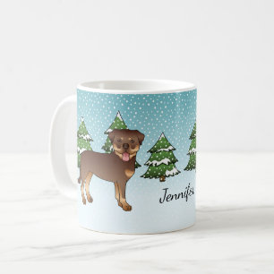 Caneca De Café Cães Rottweiler Vermelhos e Marrons em uma Florest
