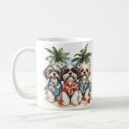 Caneca De Café Cães Shih Tzu Vestindo Camisas Havaianas