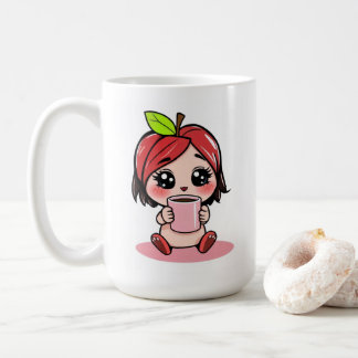 Caneca De Café Café Bebendo Chibi Cabeça de Maçã