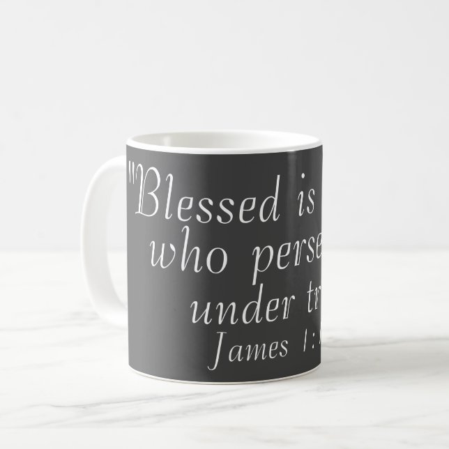 Caneca De Café Café Bíblia de Impressão do James 1:12 (Frente Esquerda)