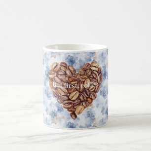 Caneca De Café Café Blue First Grãos Coração