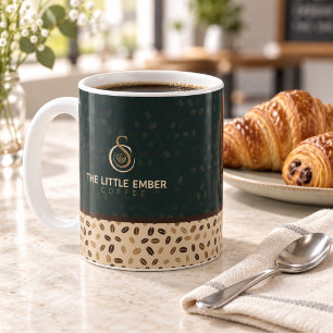 Caneca De Café Café Branding Verde Escuro e Bege