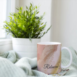 Caneca De Café Café Castanho Personalizado e Dourado Aquarela