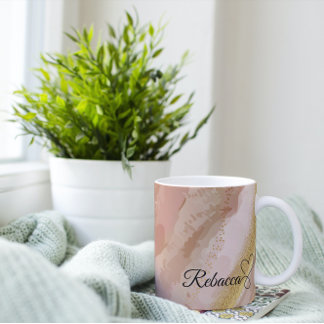 Caneca De Café Café Castanho Personalizado e Dourado Aquarela