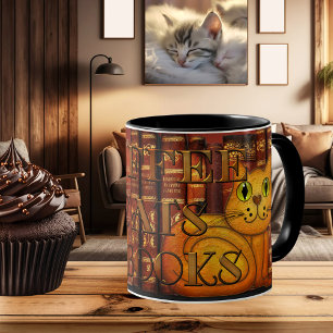 Caneca De Café Café Cats e Livros Gatos Artísticos Muja de Gato