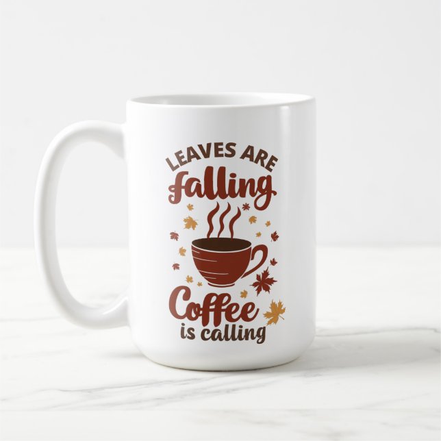 Caneca De Café Café Chamando Folhas Caindo Outono (Esquerda)