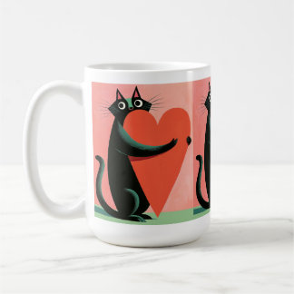 Caneca De Café Café com Coração de Gato Preto Retro de Meados do 