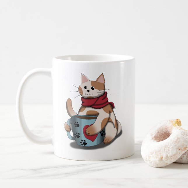 Caneca De Café café com gato (Com Donut)