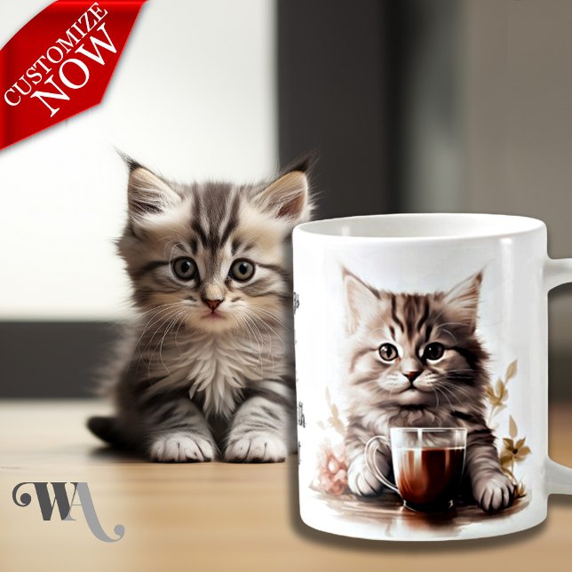 Caneca De Café Café com meu gato (Easy to customize text )