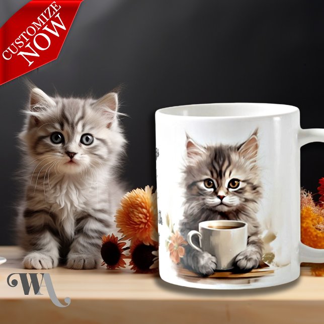 Caneca De Café Café com meu gato (Easy to customize text )