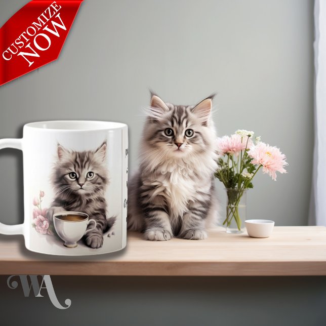 Caneca De Café Café com meu gato (Easy to customize text )