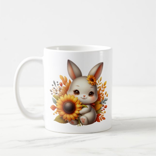 Caneca De Café Café com monograma de coelho sazonal divertido de  (Esquerda)