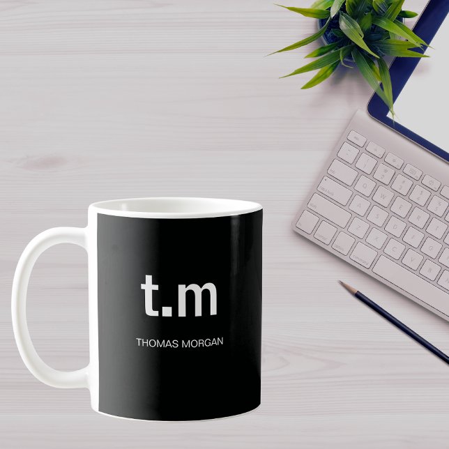Caneca De Café Café com Monograma Minimalista Elegante Preto e Br (Criador carregado)