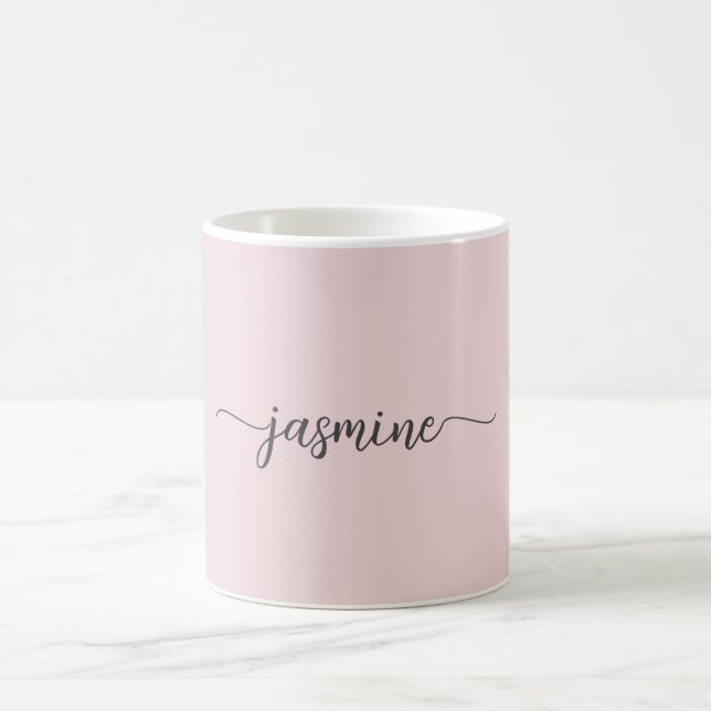 Caneca De Café Café com Nome Monograma Rosa Bege Elegante (Centro)