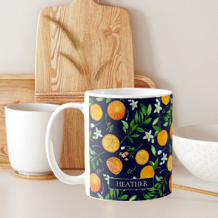 Caneca De Café Café com padrão botânico floral de verão cítrico l