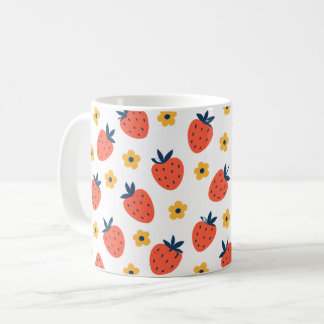 Caneca De Café Café com padrão de frutas florais de morango fofo