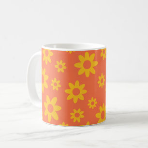 Caneca De Café Café com padrão floral de margaridas laranja e ama