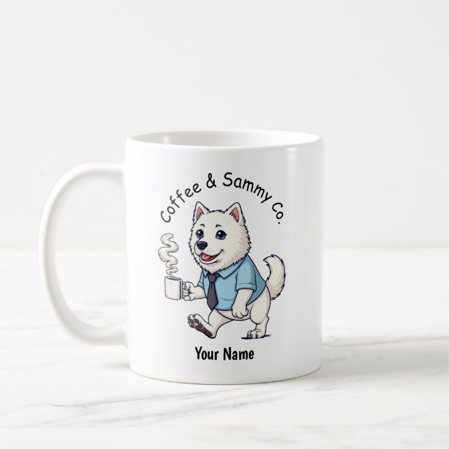 Caneca De Café Café com Terno de Negócios de Cachorro Samoyed Eng (Esquerda)