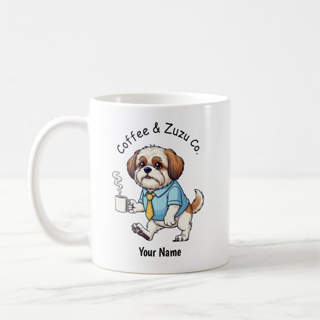 Caneca De Café Café com Terno de Negócios de Cachorro Shih Tzu En (Esquerda)