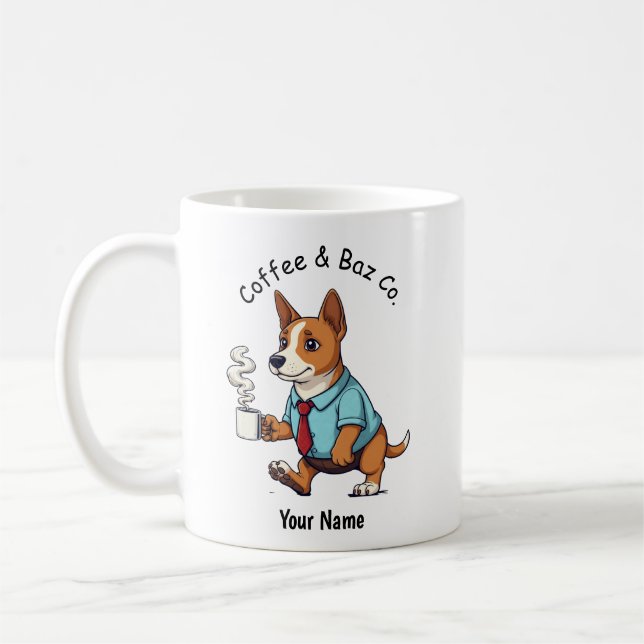 Caneca De Café Café com Terno de Negócios de Cão Basenji Engraçad (Esquerda)