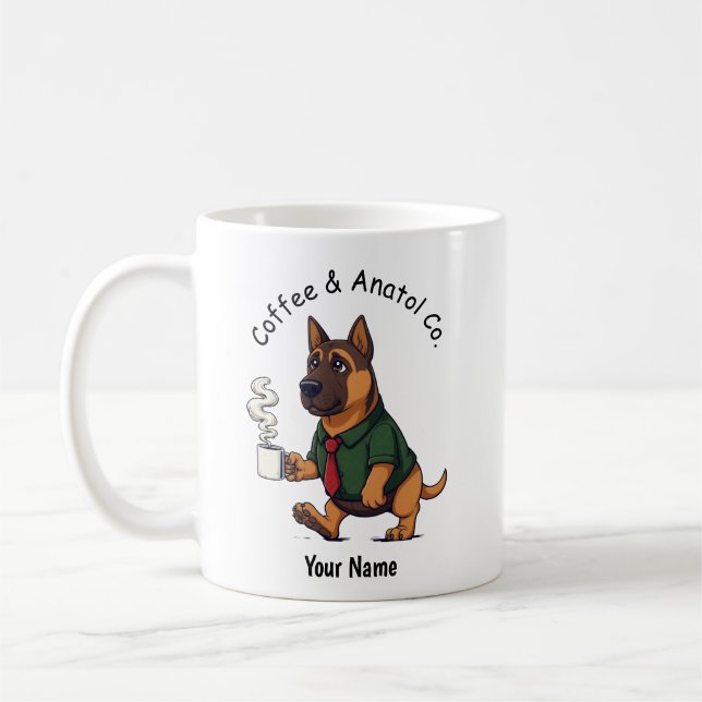 Caneca De Café Café com Terno de Negócios Engraçado do Cão Pastor (Esquerda)