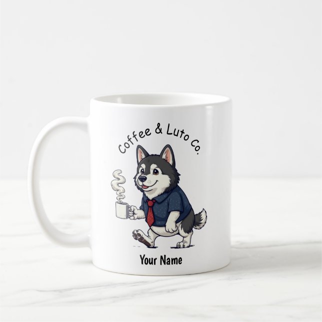 Caneca De Café Café com Terno de Negócios Engraçado do Malamute d (Esquerda)