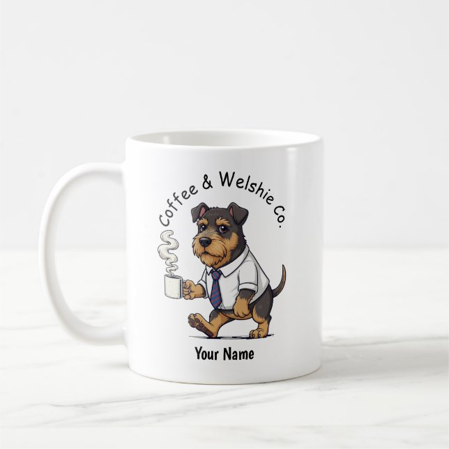 Caneca De Café Café com Terrier Galês Engraçado em Terno  (Esquerda)