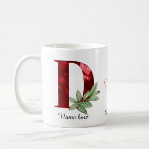Caneca De Café Café D Inicial Floral Coração Vermelho Elegante