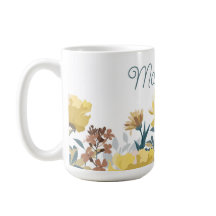 Café da Borda Floral Amarelo Vintage ou Tea Mug