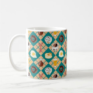 Caneca De Café Café da manhã Comidas Waffle Diamond Xadrez Coffee