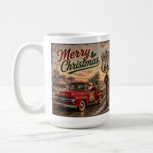Caneca De Café Café da Manhã do Papai Noel na Rota 66 (Esquerda)