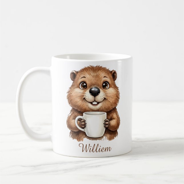 Caneca De Café Café da Manhã Personalizado de Esquilo de Madeira  (Esquerda)