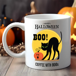Caneca De Café Café de Abóbora Gata Preta com Boos Halloween