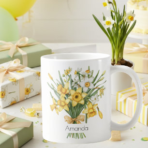 Caneca De Café Café de Aniversário de Março Narcisos Amarelos Ele