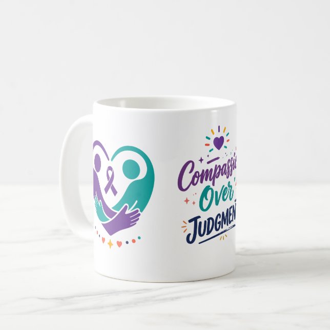 Caneca De Café Café de Apoio à Saúde Mental com Laço Roxo (Frente Esquerda)