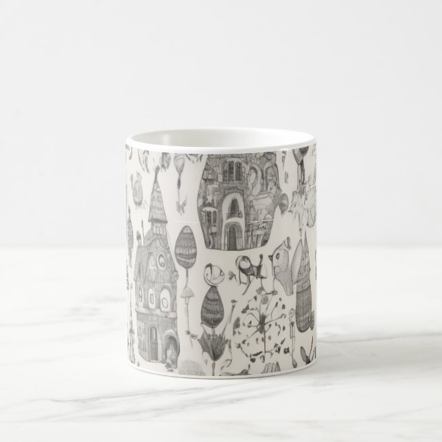 Caneca De Café Cafe de Arte Abstrato Esboço da Vila de Fantasia C (Centro)
