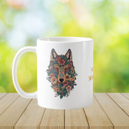 Caneca De Café Café de Arte de Lobo Floral Boho Psicodélico
