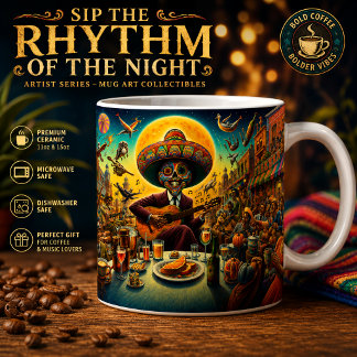 Caneca De Café Café de Guitarrista Esqueleto de Festa Surrealista