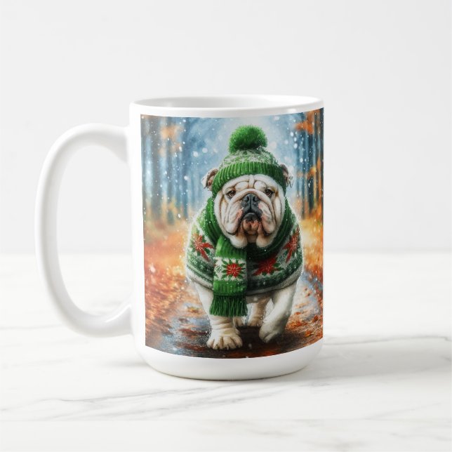 Caneca De Café Café de Natal para Buldogue Branco (Esquerda)