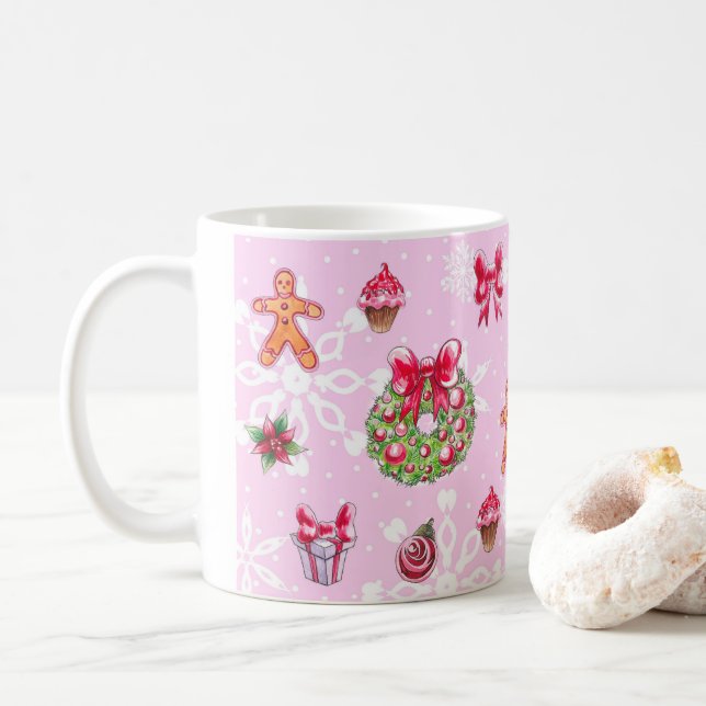 Caneca De Café Café de Natal Rosa Migra (Com Donut)