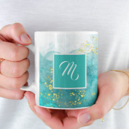 Caneca De Café Café De Nome Personalizado Dourado E Azul Elegante