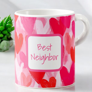 Caneca De Café Café do Melhor Vizinho Corações Multicoloridos