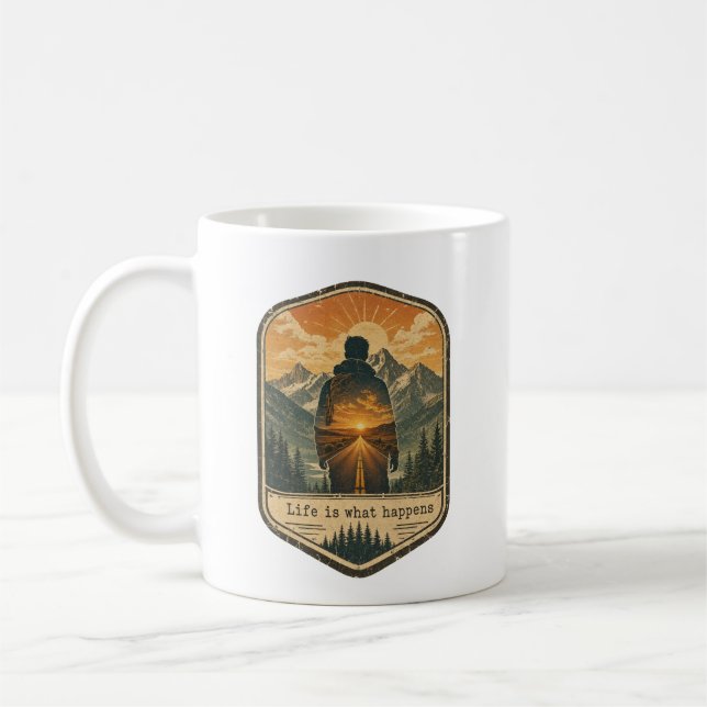 Caneca De Café Café do Nascer do Sol na Montanha Retro  (Esquerda)