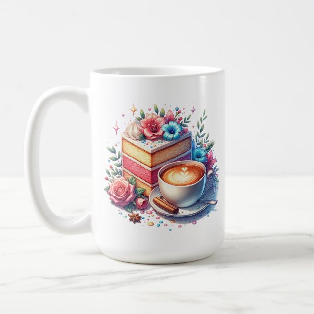 Caneca De Café Café e Bolo de Aniversário Personalizados (Esquerda)