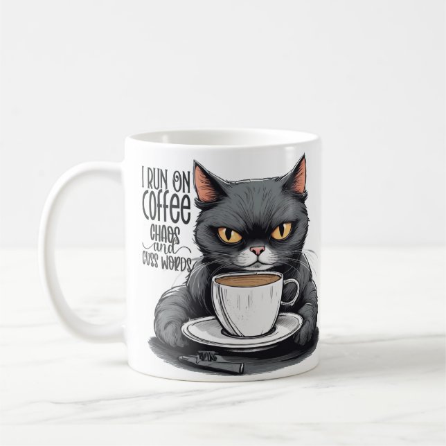 Caneca De Café Café e Caos, Humor de Gato, Gato e Café (Esquerda)